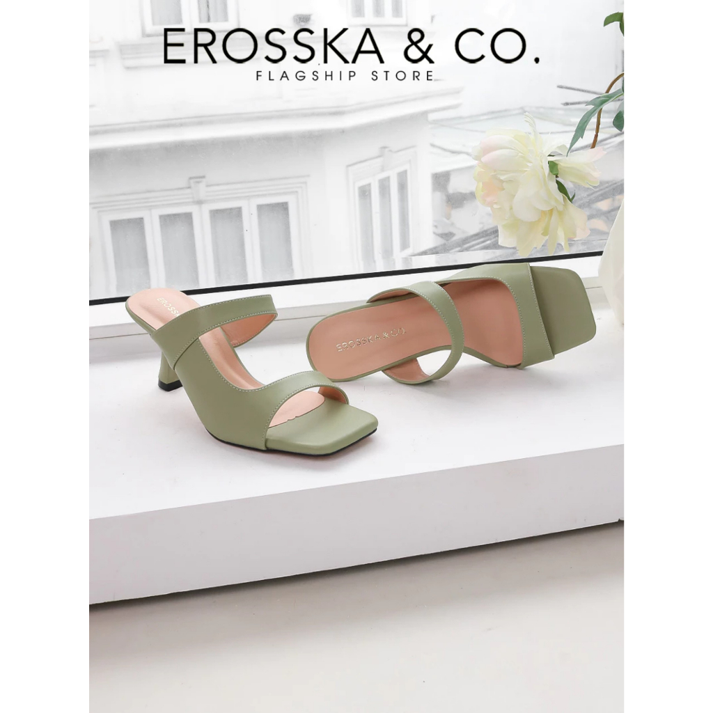 Erosska - Dép cao gót thời trang quai ngang hở mũi kiểu dáng sang trọng cao 7cm màu kem - EM108