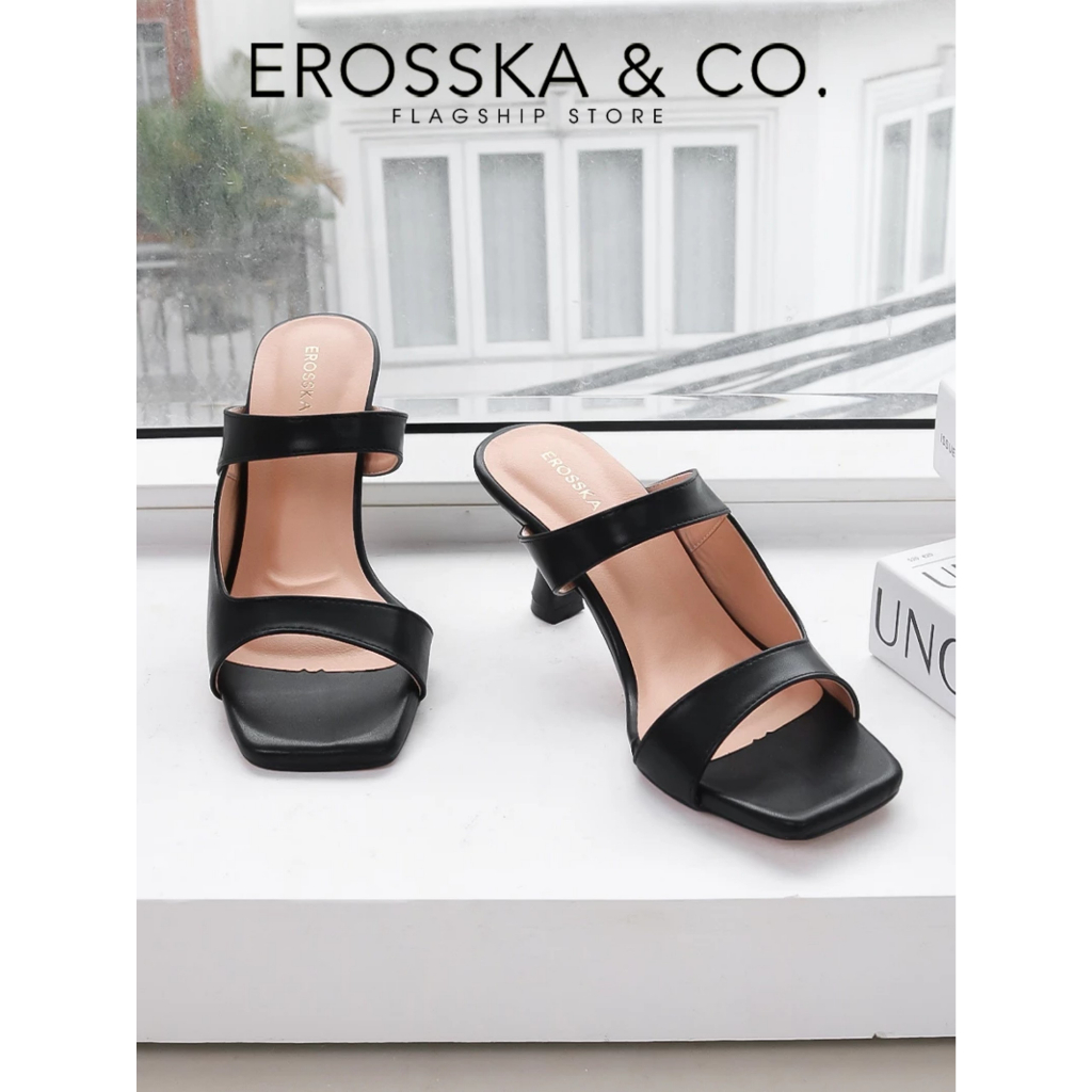 Erosska - Dép cao gót thời trang quai ngang hở mũi kiểu dáng sang trọng cao 7cm màu kem - EM108