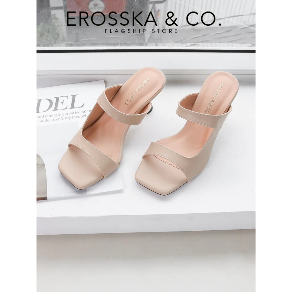 Erosska - Dép cao gót thời trang quai ngang hở mũi kiểu dáng sang trọng cao 7cm màu kem - EM108