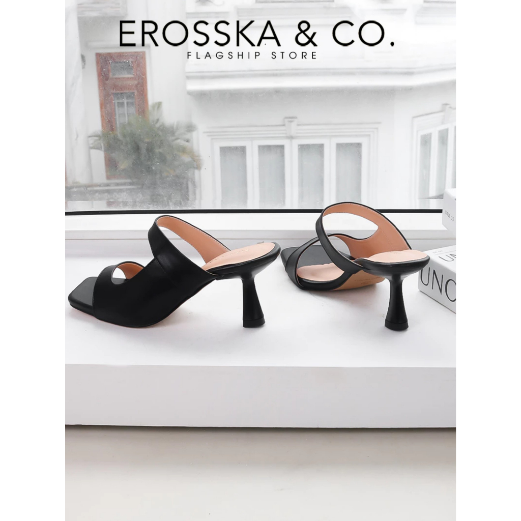 Erosska - Dép cao gót thời trang quai ngang hở mũi kiểu dáng sang trọng cao 7cm màu kem - EM108
