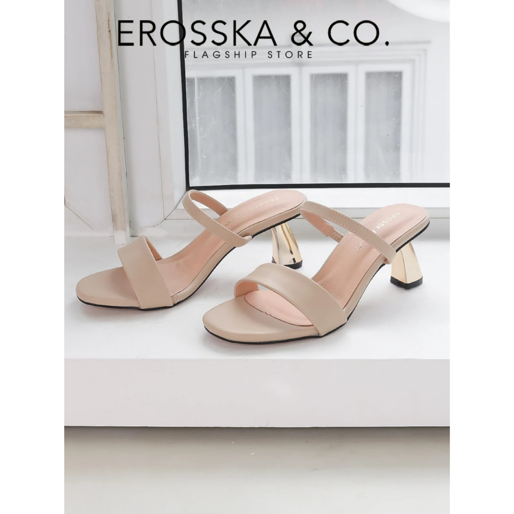 Erosska - Dép cao gót quai ngang hở mũi sang trọng màu trắng cao 7cm _ EM109