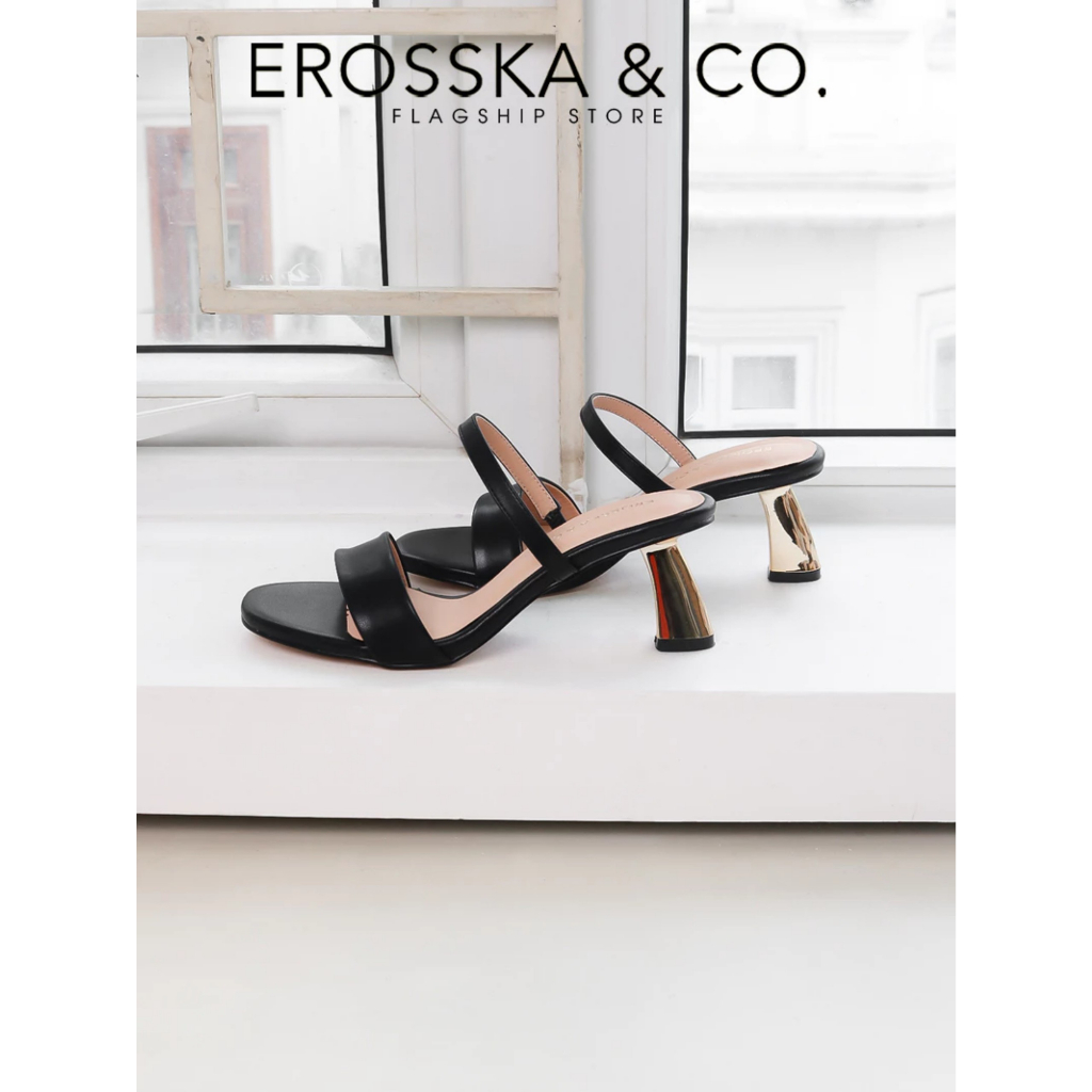 Erosska - Dép cao gót quai ngang hở mũi sang trọng màu trắng cao 7cm _ EM109