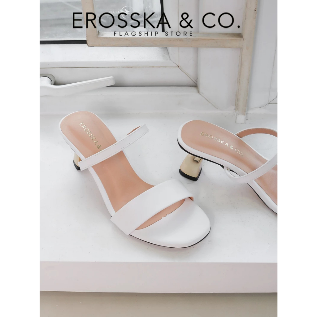 Erosska - Dép cao gót quai ngang hở mũi sang trọng màu trắng cao 7cm _ EM109