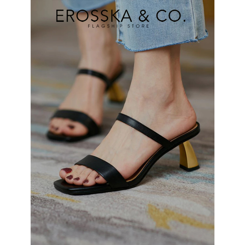 Erosska - Dép cao gót quai ngang hở mũi sang trọng màu trắng cao 7cm _ EM109