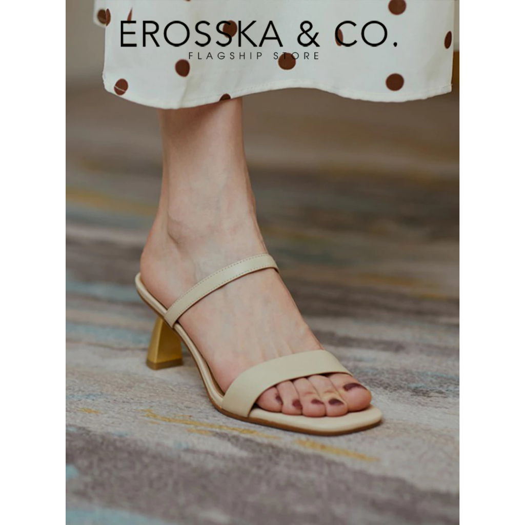 Erosska - Dép cao gót quai ngang hở mũi sang trọng màu trắng cao 7cm _ EM109