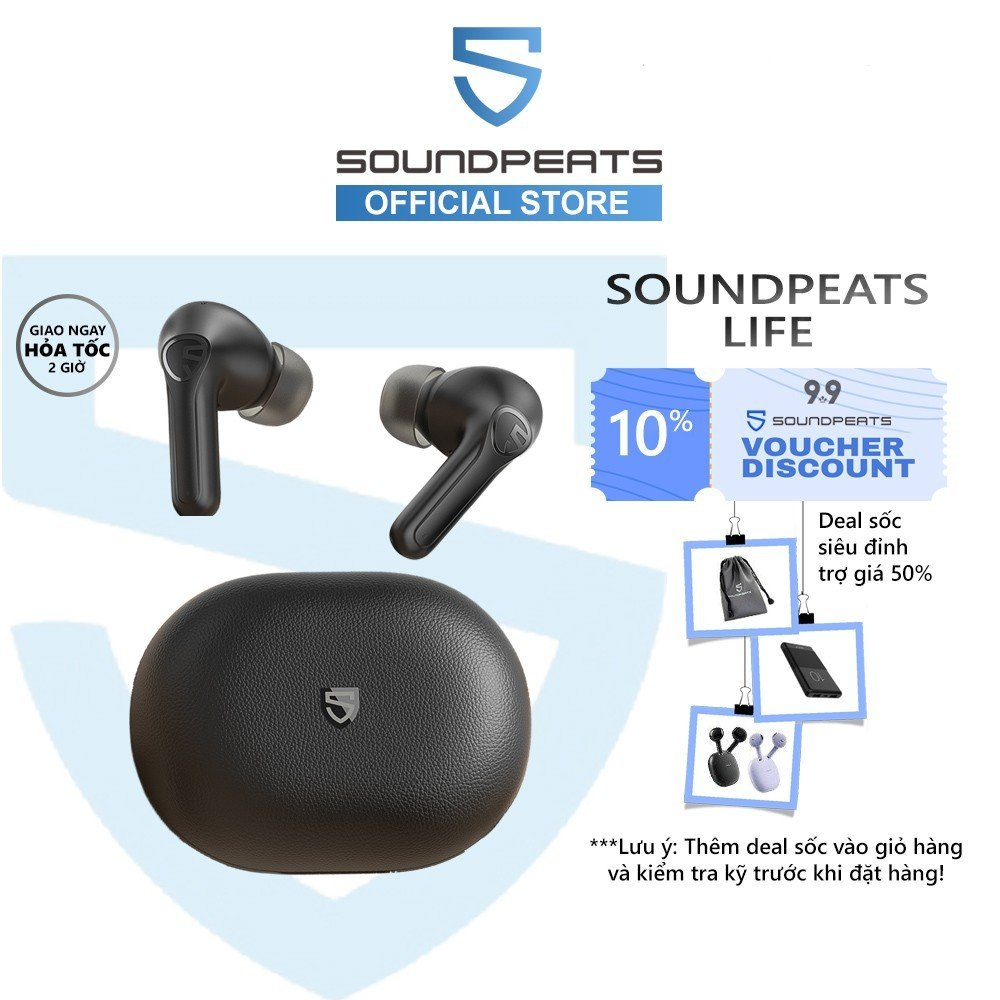 Tai nghe True Wireless SoundPEATS Life | Case Giả Da | ANC 25dB | Bluetooth 5.2 (Đen)