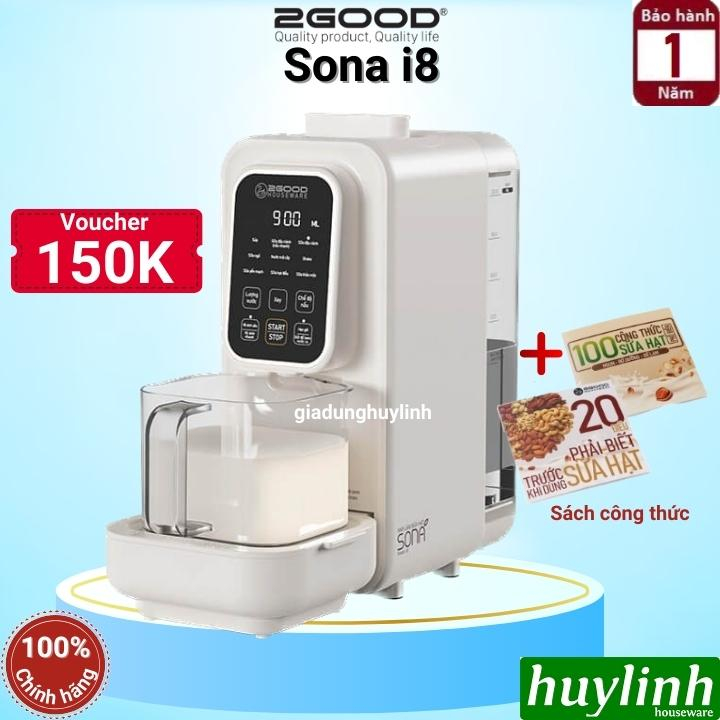 Máy làm sữa hạt tự động 2Good Sona i8 - 1.2 lít - 9 chức năng - Hàng chính hãng - Kèm sách công thức