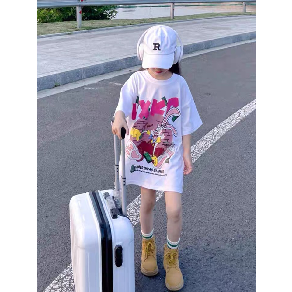 Váy Suông Cotton Trắng In Hình Cá Tính Dành Cho Bé Gái