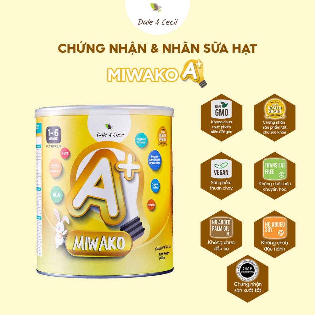 Sữa Công Thức Hạt Thực Vật Hữu Cơ MIWAKO A+ 700g Vị Vani