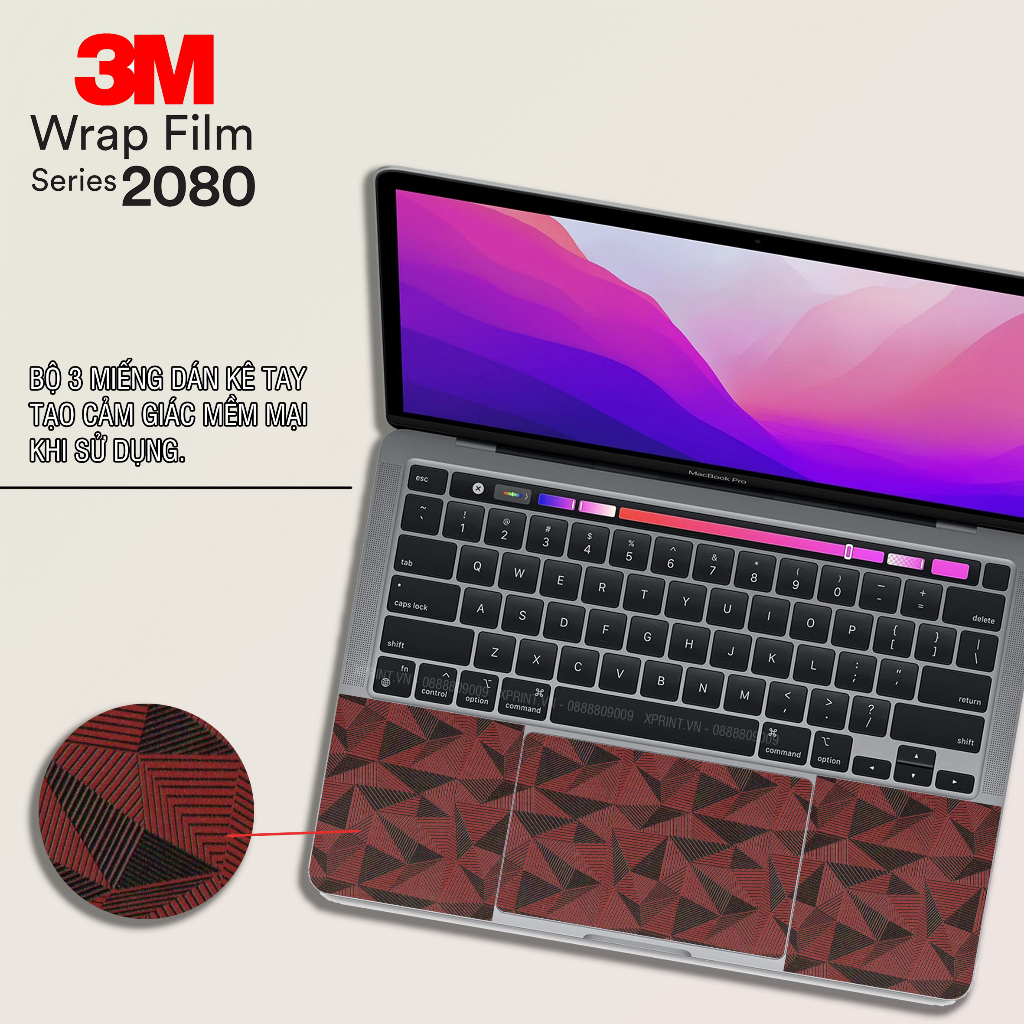 Miếng dán 3M cao cấp 2080, dán cho phần kê tay Macbook, có đủ mã Macbook, Macbook Pro 13, air 13, Macbook 14,16, M1, M2
