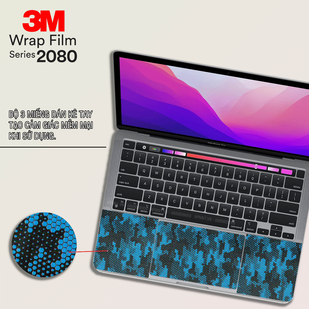 Miếng dán 3M cao cấp 2080, dán cho phần kê tay Macbook, có đủ mã Macbook, Macbook Pro 13, air 13, Macbook 14,16, M1, M2