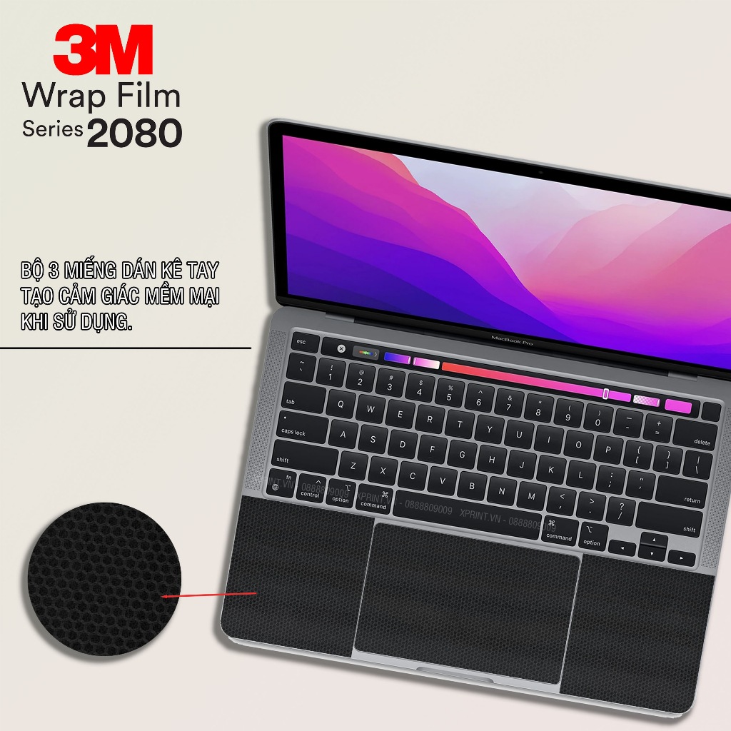 Miếng dán 3M cao cấp 2080, dán cho phần kê tay Macbook, có đủ mã Macbook, Macbook Pro 13, air 13, Macbook 14,16, M1, M2