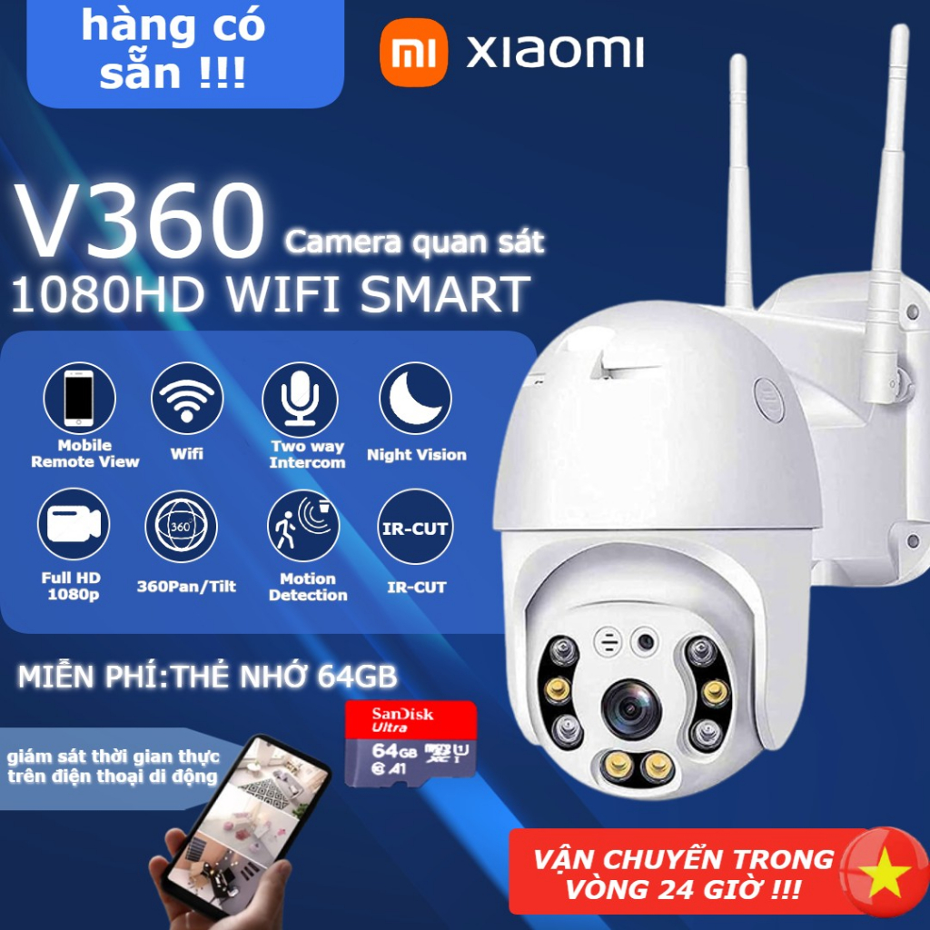 XIAOMI Camera An Ninh CCTV V380 HD 1080P Wifi Không Dây, Chống Thấm Nước, Hỗ Trợ Tầm Nhìn Ban Đêm | BigBuy360 - bigbuy360.vn