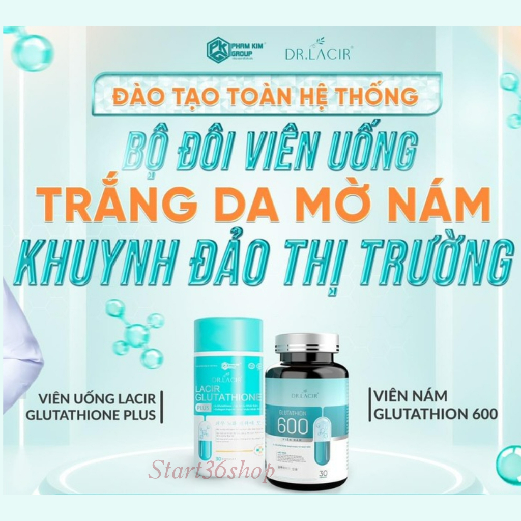 Viên uống trắng da Dr Lacir glutathione Plus, viên uống trắng da hủy nám, ngừa lão hóa, giảm nếp nhăn, hộp 30 viên