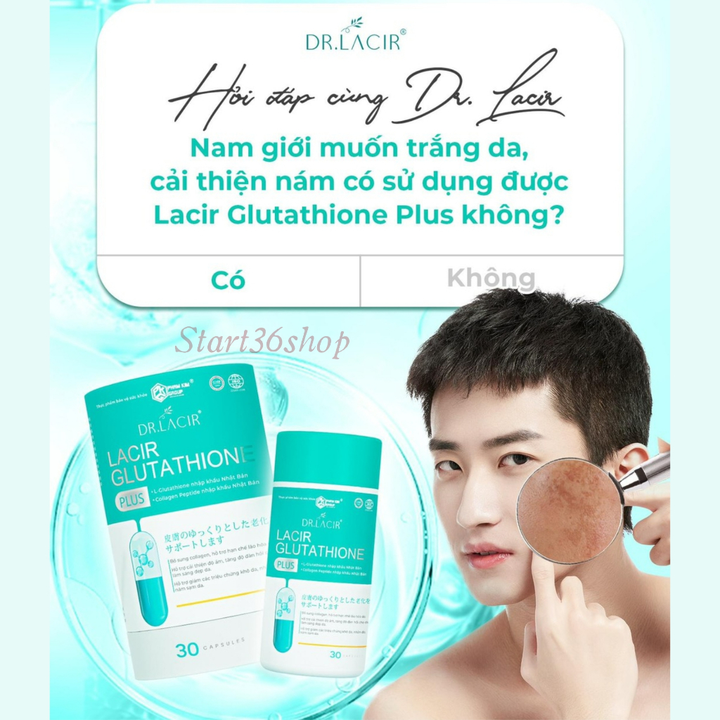 Viên uống trắng da Dr Lacir glutathione Plus, viên uống trắng da hủy nám, ngừa lão hóa, giảm nếp nhăn, hộp 30 viên