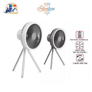 Quạt tích điện 10000mah,4000mah đa năng có giá 3 chân để bàn treo tường kết hợp đèn led và sạc dự phòng