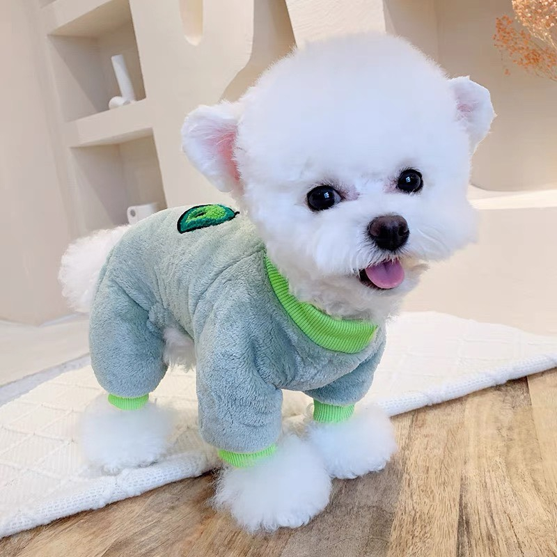 Áo 4 chân cho chó mèo chất liệu nhung tuyết mềm mịn kèm hình trái cây dễ thương