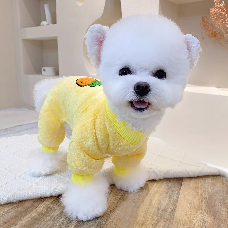 Áo 4 chân cho chó mèo chất liệu nhung tuyết mềm mịn kèm hình trái cây dễ thương