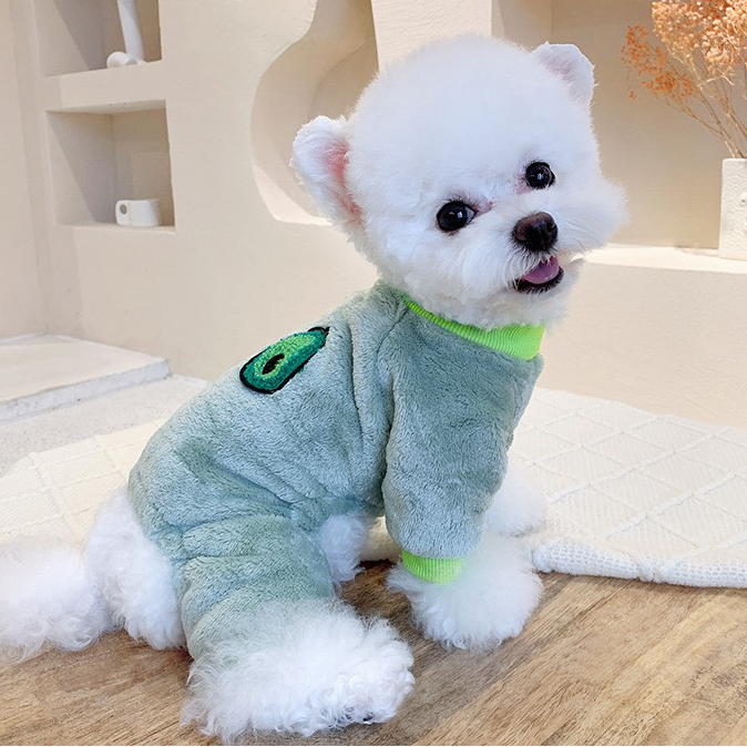 Áo 4 chân cho chó mèo chất liệu nhung tuyết mềm mịn kèm hình trái cây dễ thương