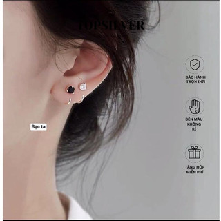 Bông tai nữ bạc ta topsilver khuyên tai nụ đá trắng móc