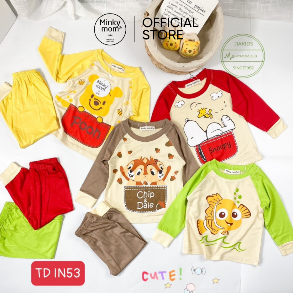 Bộ Dài Tay Cho Bé Trai, Bé Gái Minky Mom Vải Thun Lạnh Hoạ Tiết Gấu Pooh Cổ Viền, Đồ Bộ Cho Bé Mặc Thu Đông MKMTD303