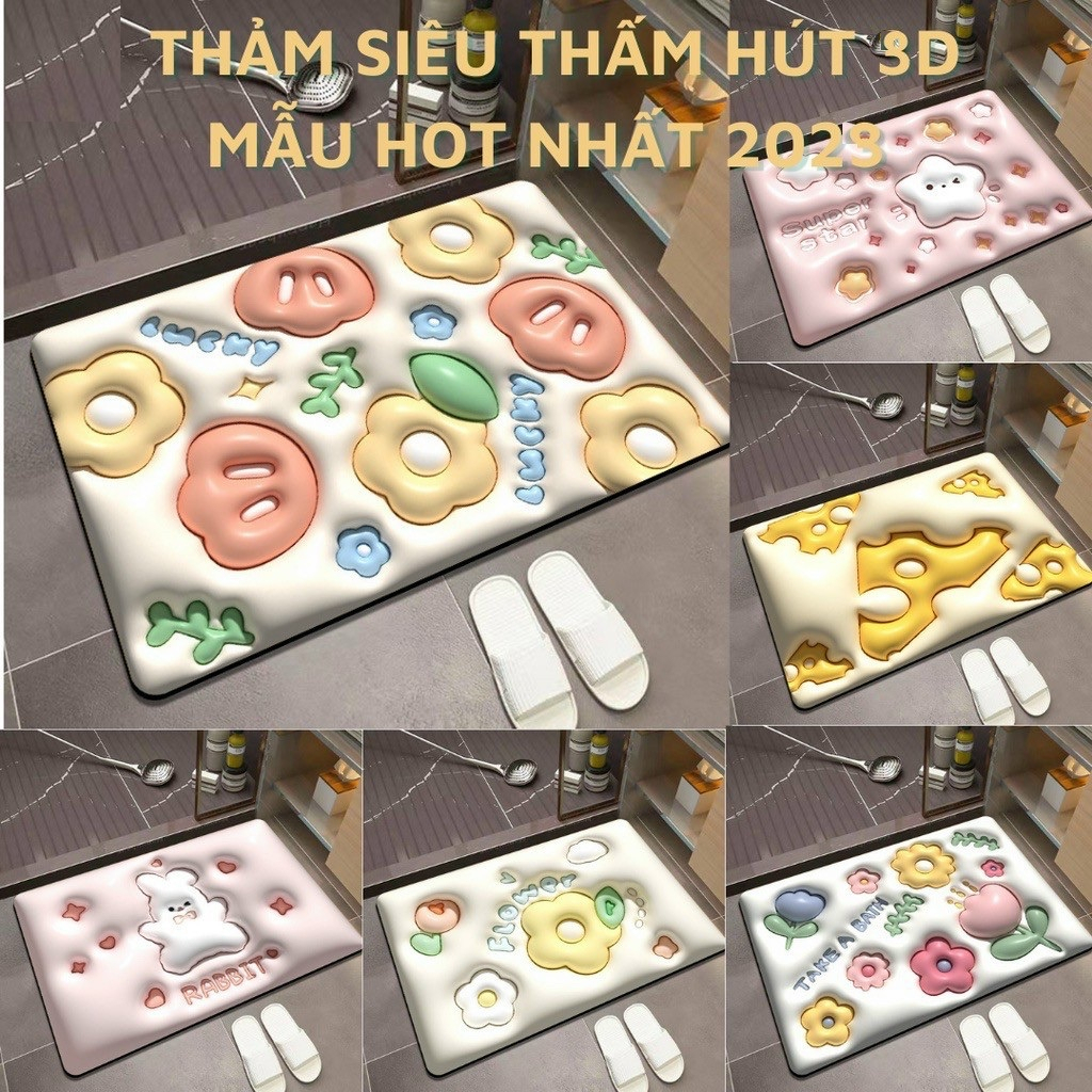 Thảm lau chân,thảm chùi chân 5d chống trơn trượt, thảm bếp, thảm siêu thấm nhà tắm, nhà bếp 88421 Hoàng Xuân vp88
