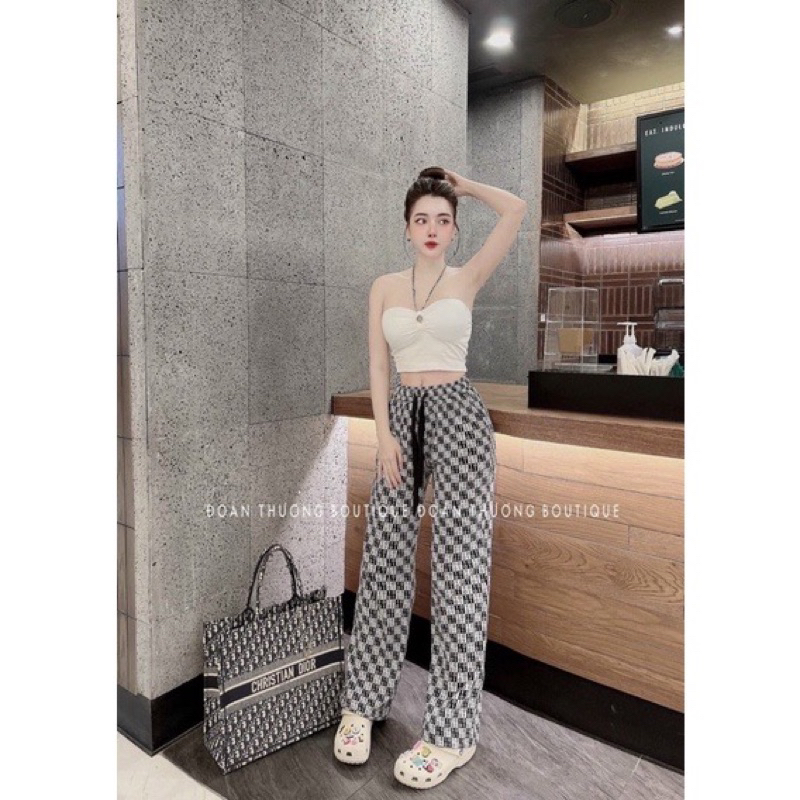 Áo Yếm Croptop có mút Dây Phối Xích Cúp Bo Tròn Mút Ngực hai màu đen trắng