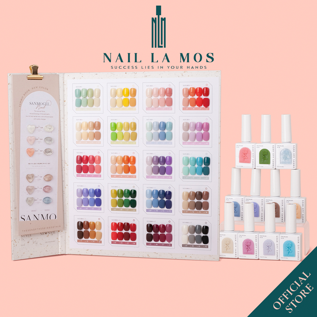 Set sơn gel Sanmo chính hãng 92 màu nail - Bộ sơn móng tay Sanmogel mix gel thạch, gel nhũ (kèm bảng màu + cặp base top)