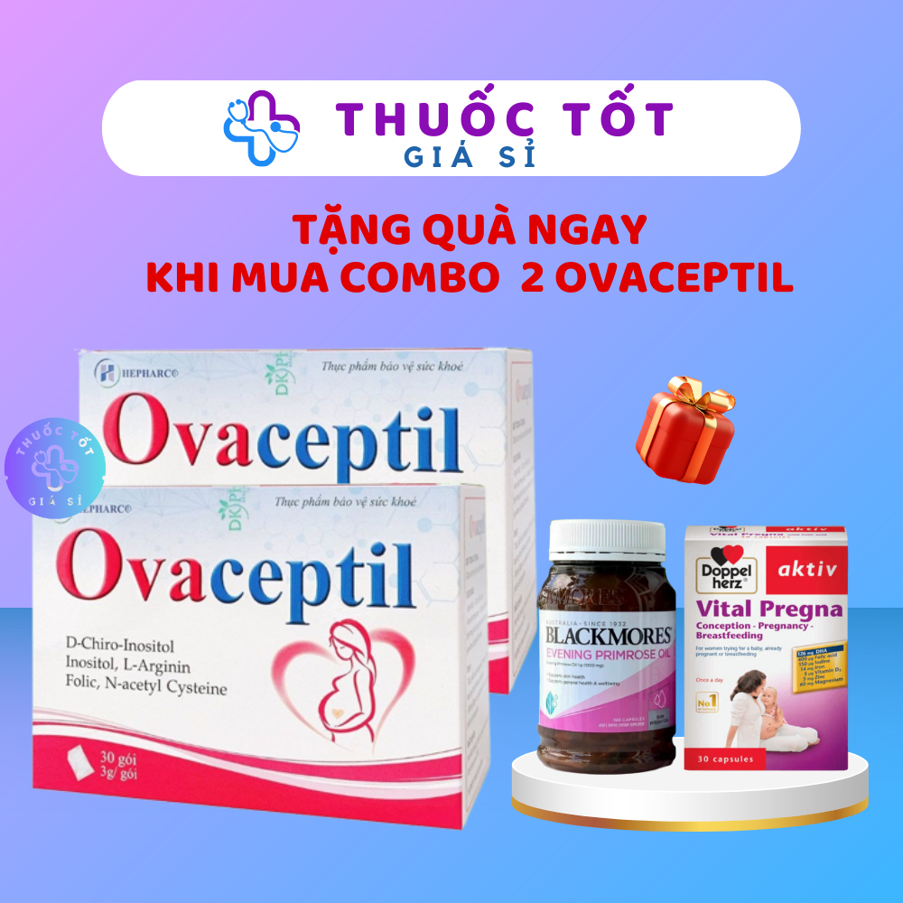 Combo 2 Hộp Ovaceptil hộp 30 gói, bổ trứng, bổ sung acid folic, sắt và vitamin bầu, tăng cường nội tiết