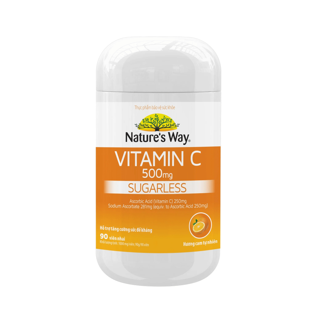 Viên Nhai Natures Way Vitamin C 500mg Sugarless Hỗ Trợ Tăng Cường Miễn Dịch - Hộp 90 Viên