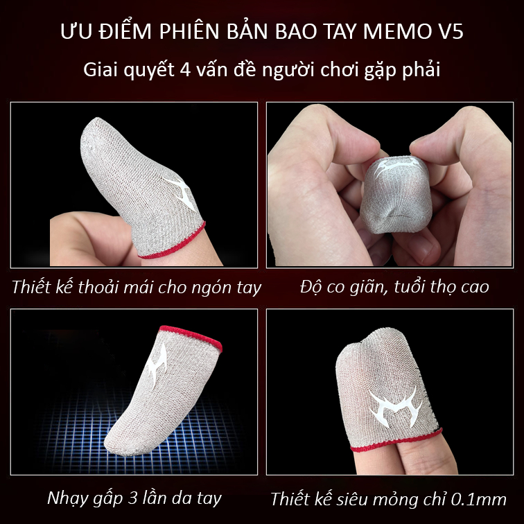 Găng tay chống mồ hôi Memo Ver 5 phiên bản bao tay cảm ứng siêu nhạy sợi carbon chơi game liên quân mobile FF COD PUBG