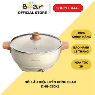 Nồi lẩu điện uyên ương Bear 5L DHG C50K1, 1500W, 2 ngăn lẩu tiện lợi, Chính Hãng, Bảo hành 18 tháng