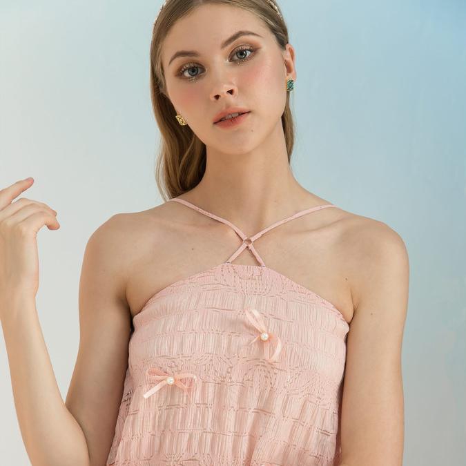 Áo Yếm Hoa In Chìm  Đính Nơ 3D Sang Trọng Tiểu Thư - EDINI - A1563