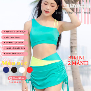 Đồ bơi bikini nữ 1 mảnh áo croptop ghép váy kín đáo Thun Lạnh co dãn 4 chiều Đồ Bơi Đi Biển Váy Xòe QP016