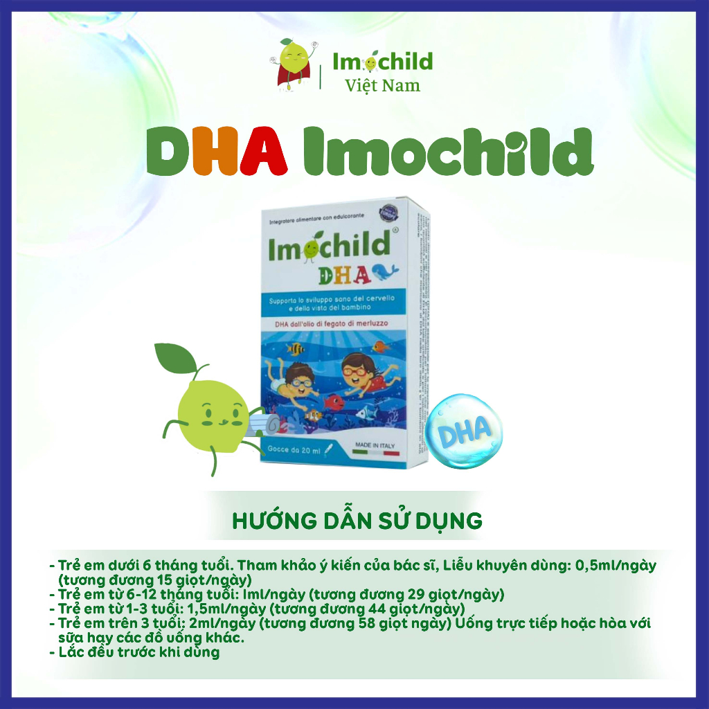 Vitamin DHA Imochild Phát Triển Não Bộ, IQ Cho Bé - IMOCHILD Hộp 20ml