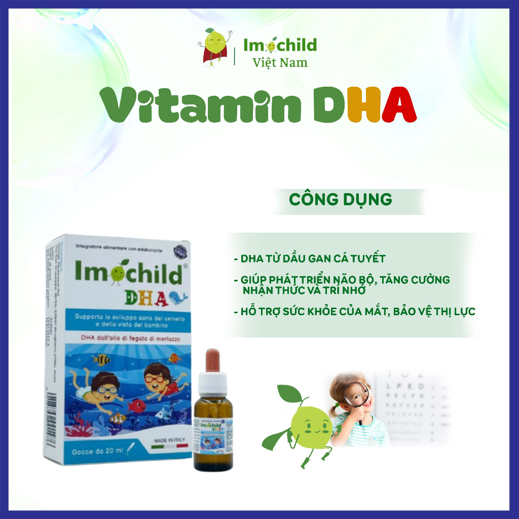 Vitamin DHA Imochild Phát Triển Não Bộ, IQ Cho Bé - IMOCHILD Hộp 20ml