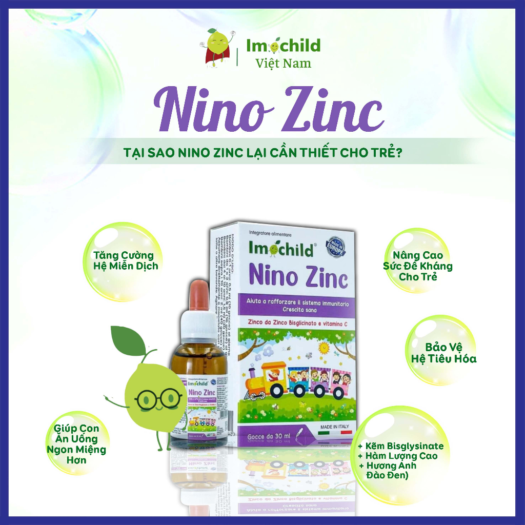 Kẽm Nhỏ Giọt Cho Trẻ Sơ Sinh Nino ZinC, Cải Thiện Biếng Ăn, Đề Kháng Khỏe - IMOCHILD Lọ 30ml