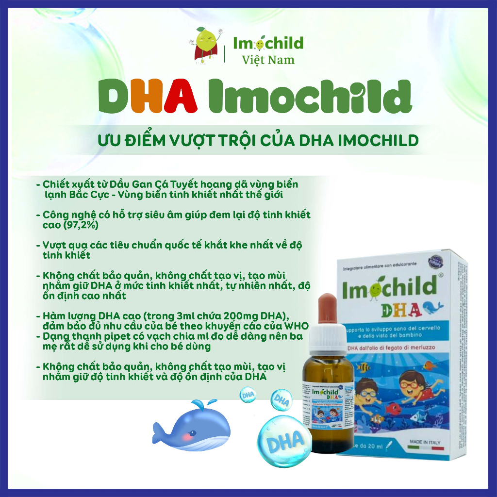 Vitamin DHA Imochild Phát Triển Não Bộ, IQ Cho Bé - IMOCHILD Hộp 20ml