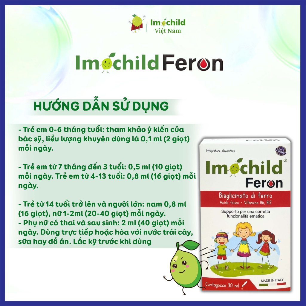 Sắt Dạng Nhỏ Giọt Cho Bé Imochild Feron - IMOCHILD Lọ 30ml