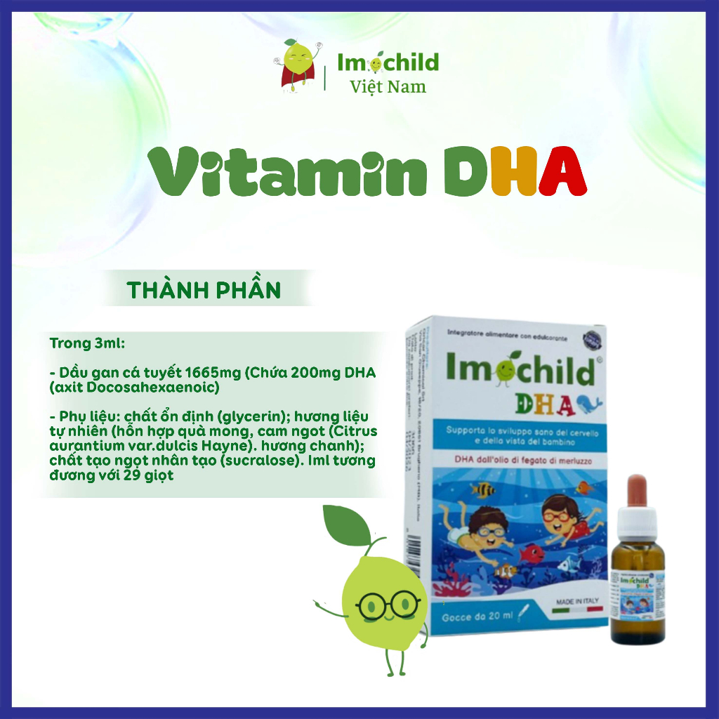 Vitamin DHA Imochild Phát Triển Não Bộ, IQ Cho Bé - IMOCHILD Hộp 20ml