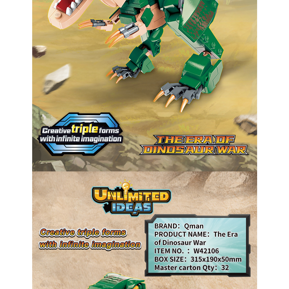 Đồ Chơi Lắp Ghép, Xếp Hình Lego Khủng Long Biến Hình 3 Trong 1 Màu Xanh Qman W42106