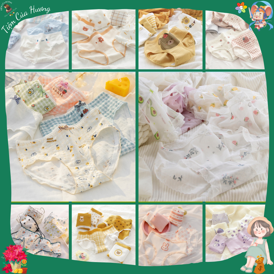 Quần Lót Nữ Cotton Mềm Thoáng Khí Mặc Thoải Mái Ôm Mông Họa Tiết Hoạt Hình Dễ Thương Mặc Nhà Mặc Phối Quần Áo Freesize