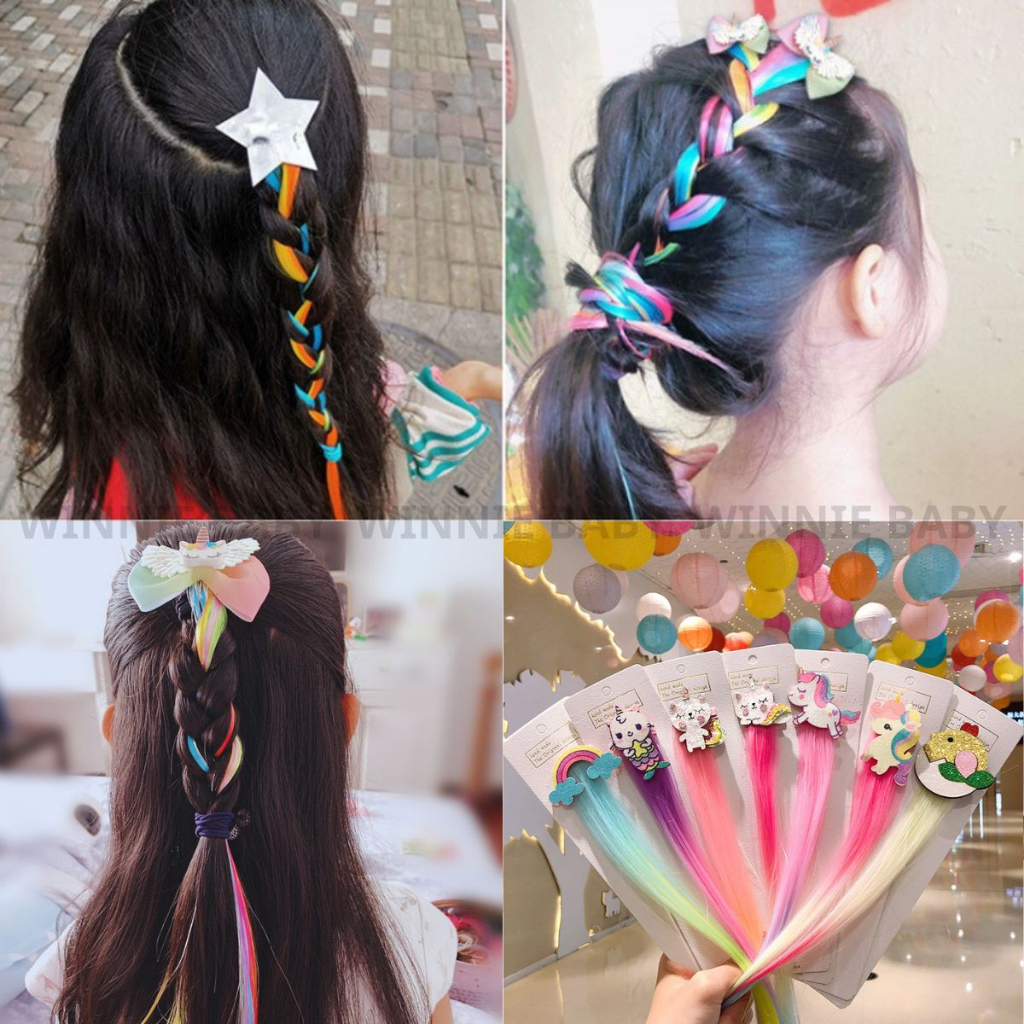 Kẹp Tóc Giả, Tóc Giả HighLight Nhiều Màu Sắc Hoạt Hình Dễ Thương Độc Đáo Cho Bé Gái