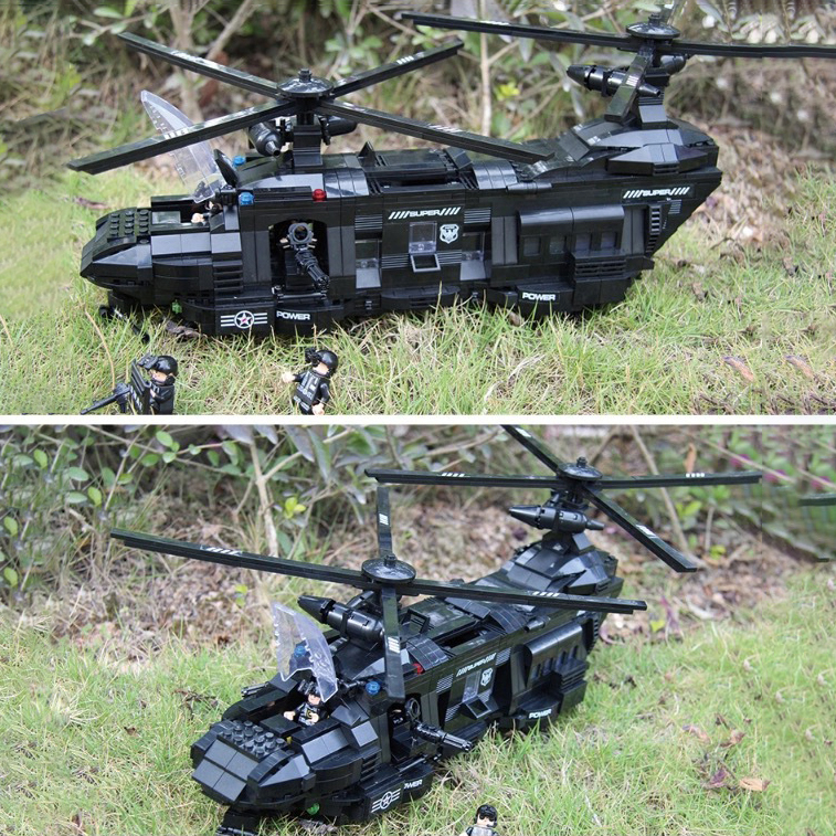 Bộ đồ chơi lắp ráp máy bay trực trực thăng vận tải 1400CT, lắp ghép tàu chiến cảnh sát biển