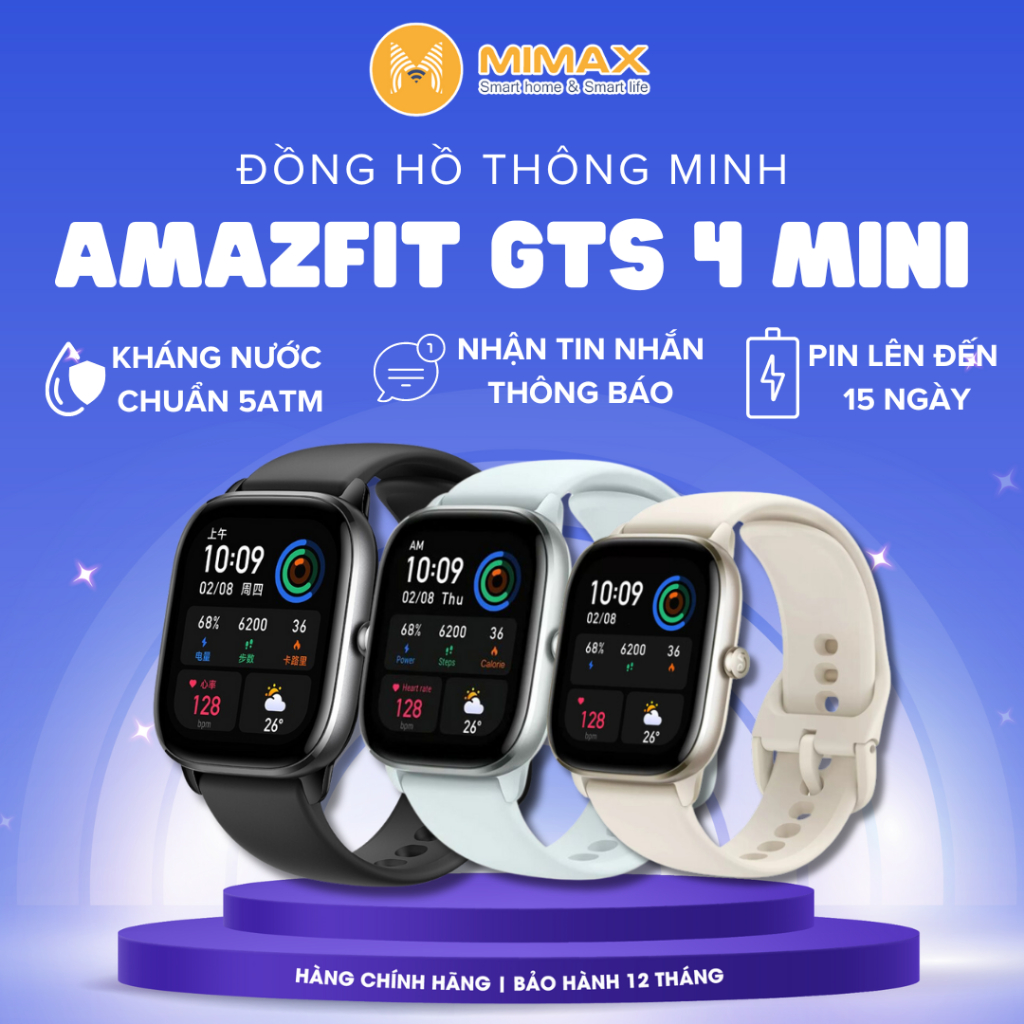 [Hỏa Tốc - HCM] Đồng Hồ Thông Minh Amazfit GTS 4 Mini | Tiếng Việt | Hàng Chính Hãng | Bảo Hành 12 Tháng | Mimax Store