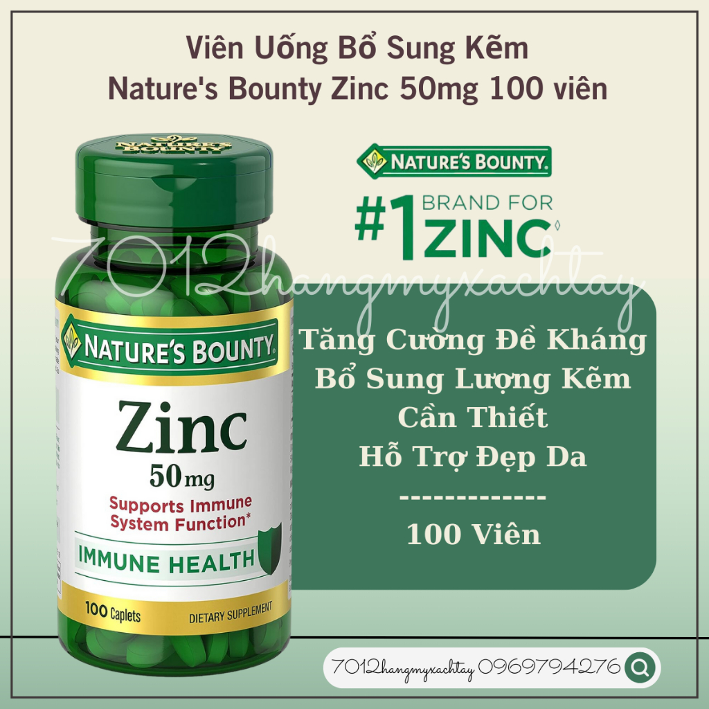 [BILL MỸ-HỎA TỐC] Viên uống bổ sung kẽm Zinc Nature Bounty tăng cường miễn dịch 50mg 100 viên (kèm ảnh thật shop chụp)