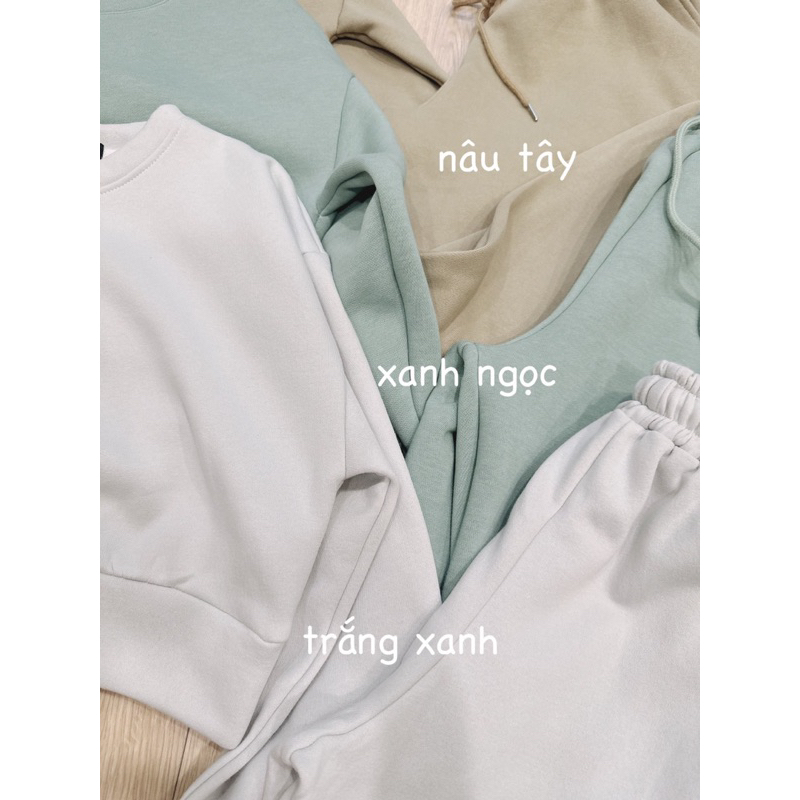 Bộ nỉ trơn áo dáng crotop 3 màu be nâu xanh cho nữ