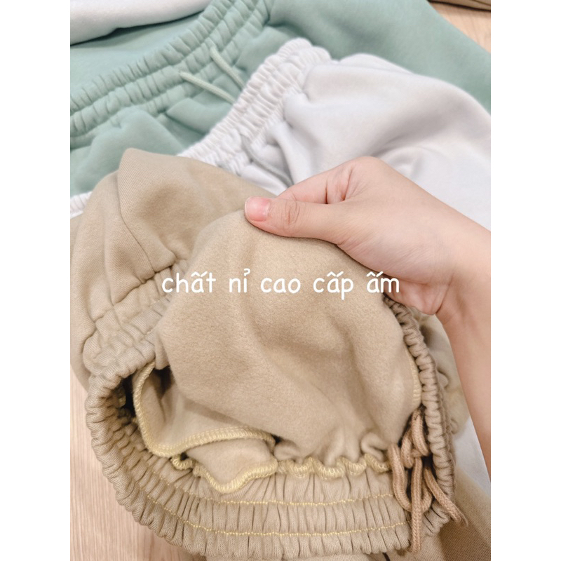 Bộ nỉ trơn áo dáng crotop 3 màu be nâu xanh cho nữ