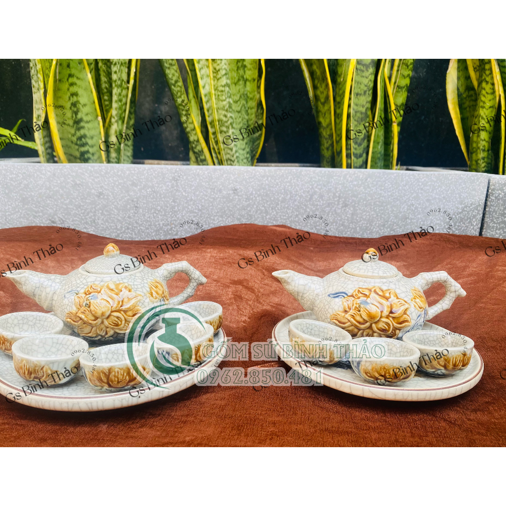 Ấm chén cúng - Bộ trà men rạn Bát Tràng - hàng chuẩn Bát Tràng