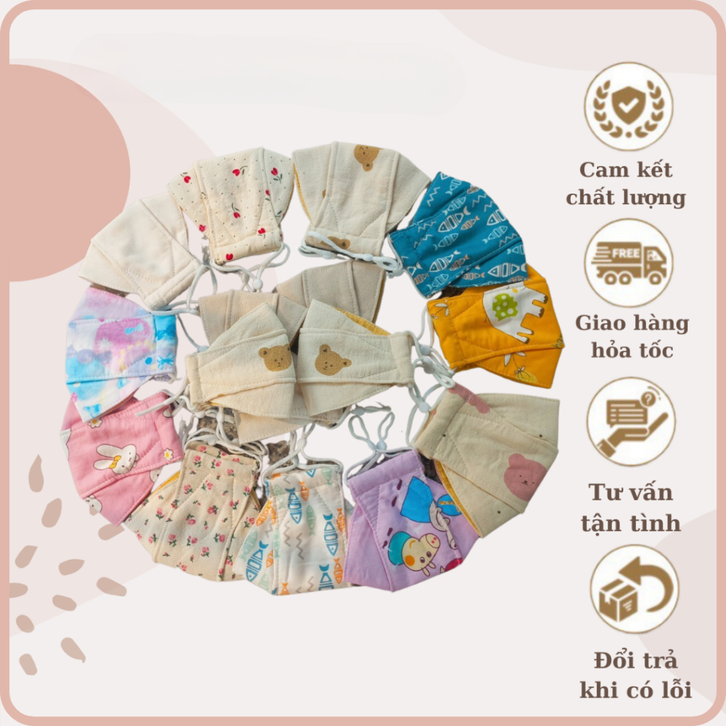 Khẩu trang cho bé, khẩu trang cotton hữu cơ cao cấp có thể điều chỉnh quai đeo